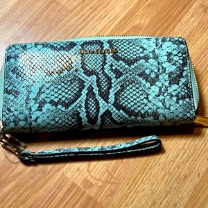Michael Kors Large Mint Green and Faux Snake Skin Wallet